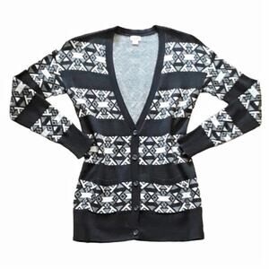 Black & White Button Up Sweater Geometric Soft Cardigan Size M Grandpa Eccentric